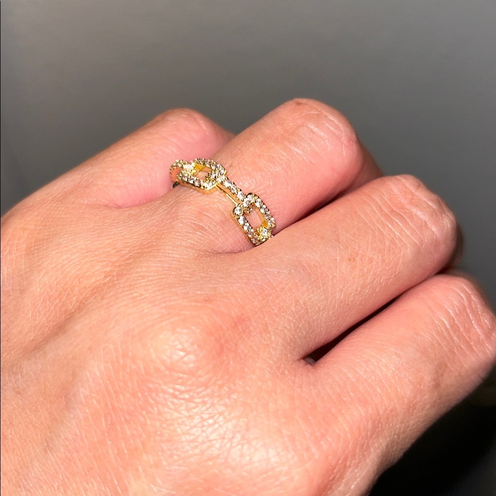 Gold Tone Adjustable Ring with Crystal Accents - Picture 3 of 3